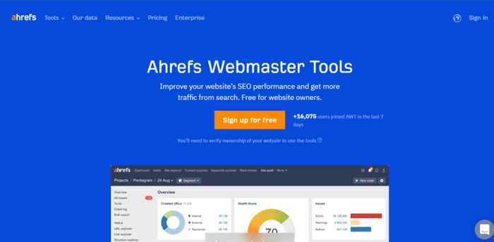 ahrefs webmaster tools